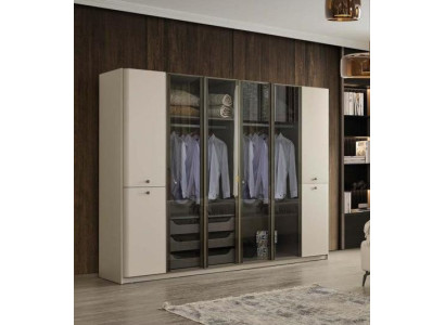 Lesklá biela sklenená skriňa, dizajnové skrine do spálne, drevený nábytok