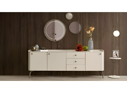 Luxusný biely tvarovaný jedálenský bufet, elegantný bufet