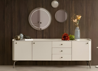 Luxusný biely tvarovaný jedálenský bufet, elegantný bufet