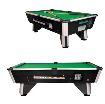 Čierny drevený biliardový stôl s hliníkovým rámom a LED osvetlením