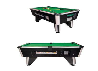 Čierny drevený biliardový stôl s hliníkovým rámom a LED osvetlením