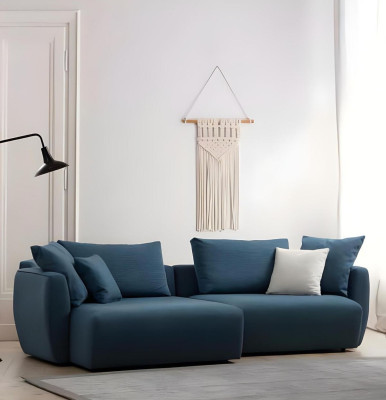 Luxusný moderný modrý L tvarovaný rohový gauč do obývačky