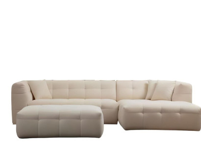 Elegantný L tvarovaný rohový gauč so moderným 2-dielnym pufom