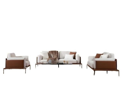 Elegantný 3-sedačkový gauč v bielo-hnedej tkanine