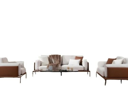 Elegantný 3-sedačkový gauč v bielo-hnedej tkanine