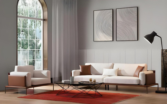 Elegantný 3-sedačkový gauč v bielo-hnedej tkanine