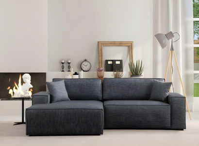 Biela tkaninová rohová sedacia súprava štýlu L do obývacej izby