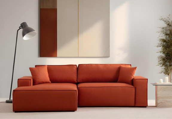 Biela tkaninová rohová sedacia súprava štýlu L do obývacej izby