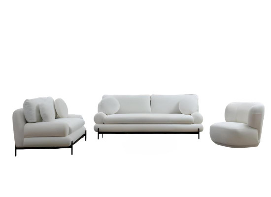 Exkluzívny moderný biely gaučový komplet s 3-sedačkou, 2-sedačkou a 3 kusmi