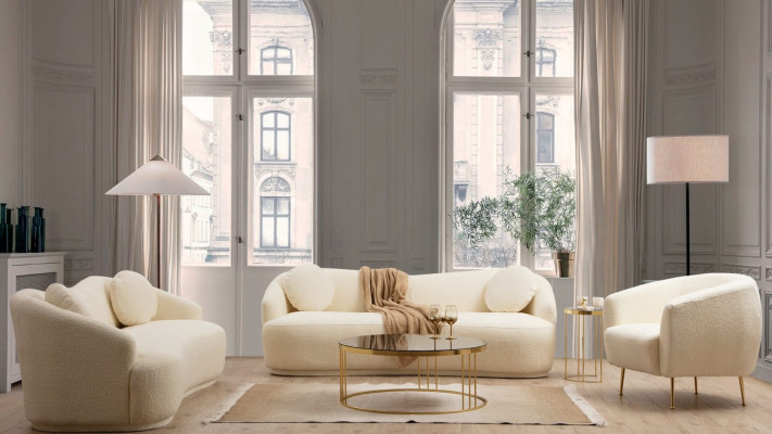 Luxusný biely dizajn obývacej izby súprava 2x 3-sedové pohovky a stoličiek