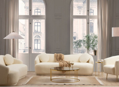 Luxusný biely dizajn obývacej izby súprava 2x 3-sedové pohovky a stoličiek