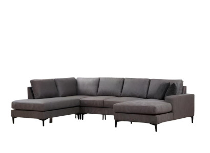 Moderný sivý U-tvarovaný gauč do obývačky