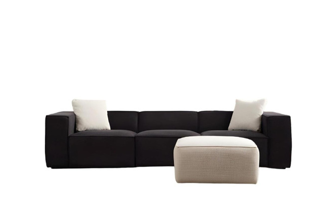 Biely a čierny tkaninový gauč, luxusný 4-miestny gauč s dvojitým otománom