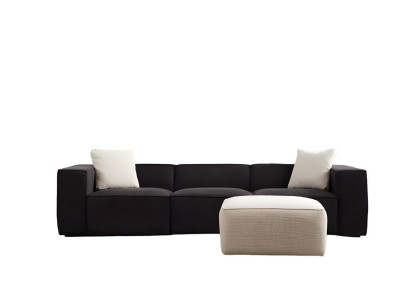 Biely a čierny tkaninový gauč, luxusný 4-miestny gauč s dvojitým otománom