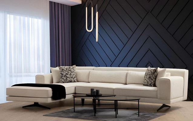 Luxusná biela U tvarovaná pohovka do obývačky