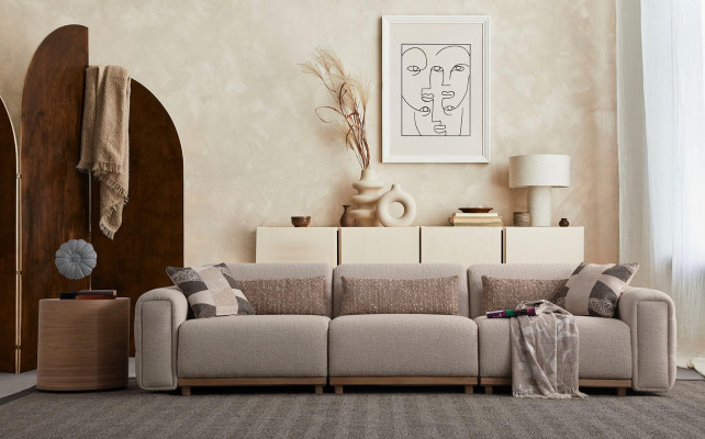 4-sedací textilný rohový gauč čalúnený béžový gauč