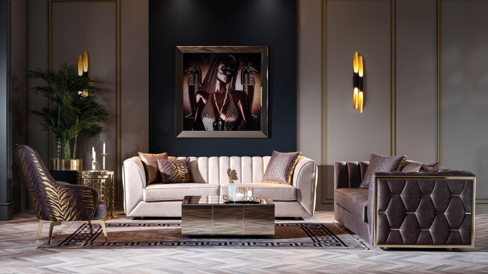 Mobilný komplet nábytku do obývacej izby s rohovou pohovkou a kreslom 5 kusov