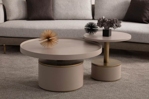 Luxusný okrúhly drevený kávový stôl súprava do obývacej izby