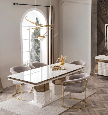 Luxusný zlatý dizajn dreveného jedálenského stola