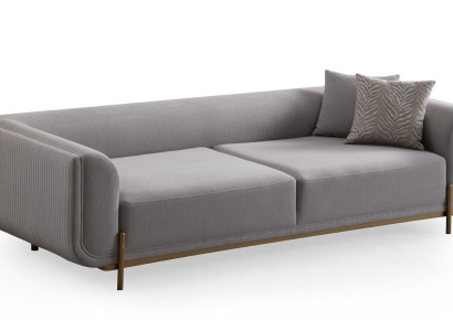 Monochromatická sivá 3-sedačka so zlatými oceľovými nohami pre modernú kanceláriu