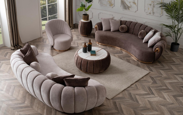 Úplne moderná textilná sedacia súprava 3+3+1 do obývacej izby