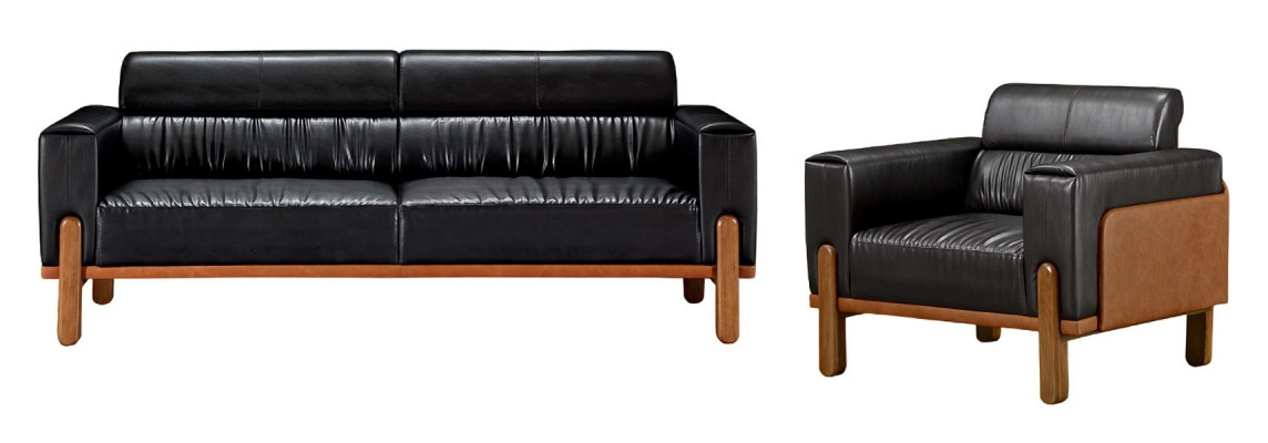 Dizajnerský komplet pohoviek do obývacej izby s čalúneným koženým operadlom 2 kusy