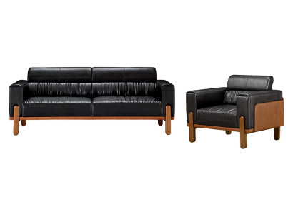 Dizajnerský komplet pohoviek do obývacej izby s čalúneným koženým operadlom 2 kusy