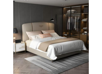 Posteľ luxos v béžovej farbe s moderným čalúneným čelom