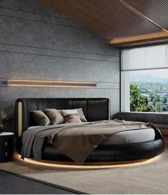 Posteľ v modernom šedo-bežovom dizajne, exkluzívne pre spálňu