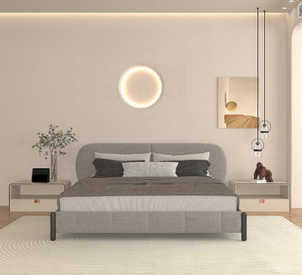 Elegantná posteľ zo sivej tkaniny