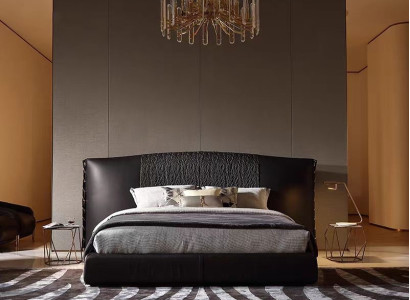 Moderná čierna posteľ, čalúnená, luxusná, exkluzívna