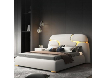 Moderná posteľ sivá a zlatá