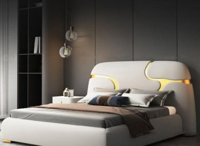 Moderná posteľ sivá a zlatá