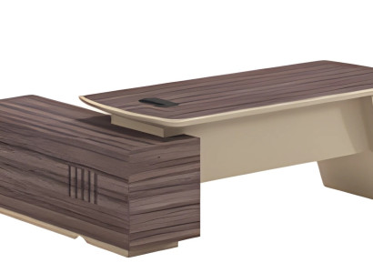 Moderný písací stôl s vzhľadom duba a hnedého dreva, doska a jeden zásuvka