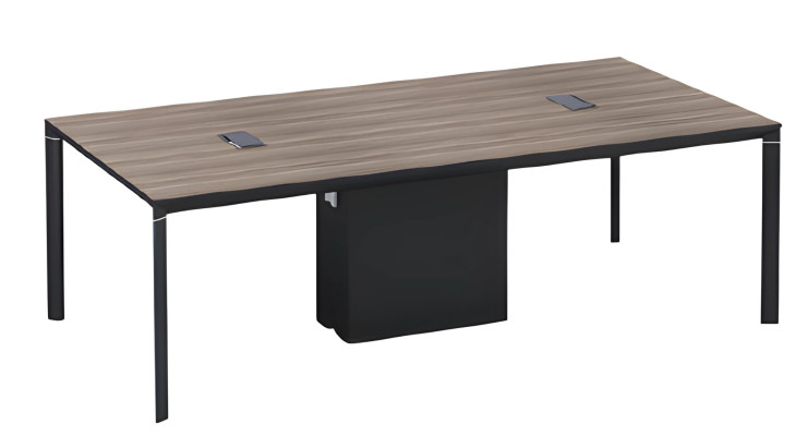 Čierny a hnedý drevený konferenčný stolík s riadením káblov a moderným dizajnom