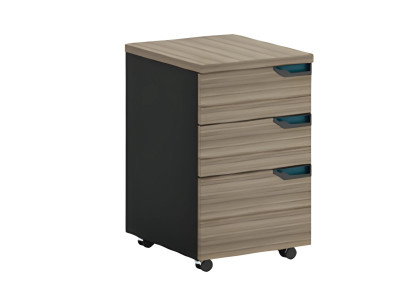 Čierna a hnedá mobilná skriňa s 3 zásuvkami a kolieskami do kancelárie