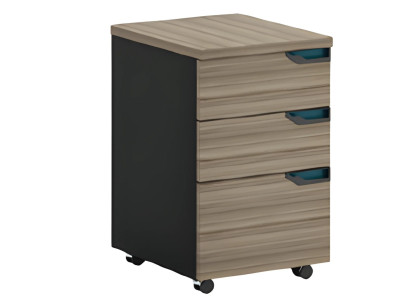 Čierna a hnedá mobilná skriňa s 3 zásuvkami a kolieskami do kancelárie