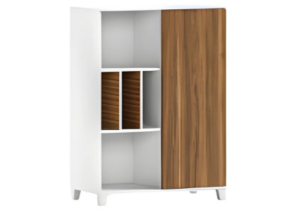 Moderná biela skriňa s otvorenými policami a elegantnými dverami