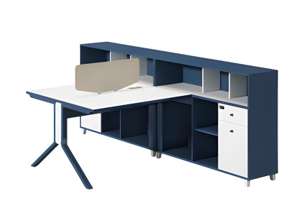 Moderný modrý a biely písací stôl s rozdeľovacou doskou a úložným priestorom