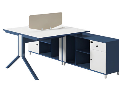 Biely a čierny kancelársky stôl s zásuvkou, úložným priestorom a modernými kovovými nohami