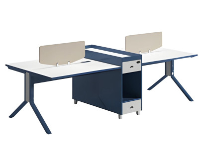 Moderný písací stôl s dvoma stranami, s deliacou doskou a úložným priestorom