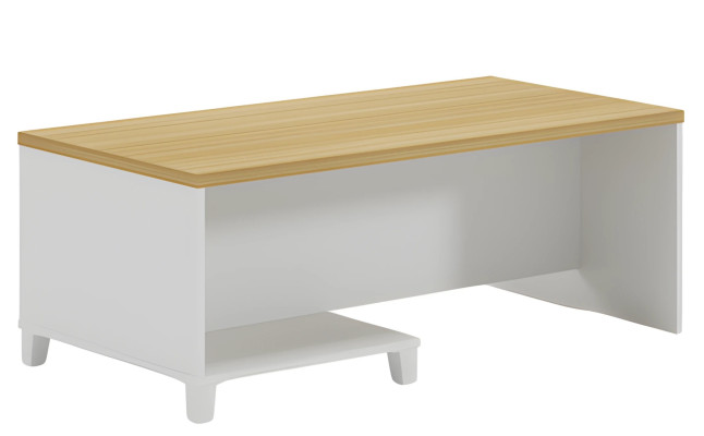 Moderný stôl na kávu s bielou štruktúrou a drevenou doskou pre elegantné interiéry