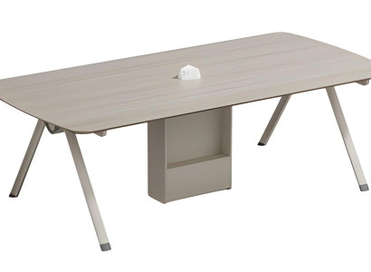 Moderná béžová konferenčná stolík so skladom a zabudovanou zásuvkou