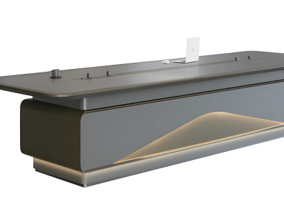 Luxusný sivý konferenčný stolík s LED osvetlením a spravovaním káblov