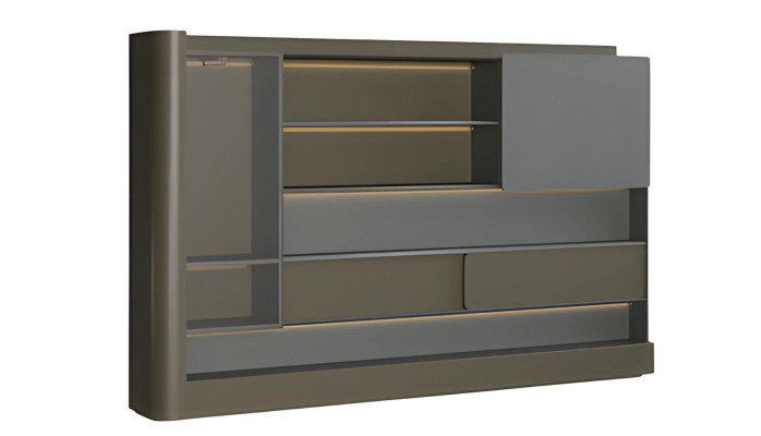 Moderný čierny písací stôl so sivým LED osvetlením a úložným priestorom