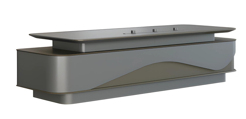 Moderná sivá a čierna písacia stôl s luxusným úložným priestorom a správou káblov