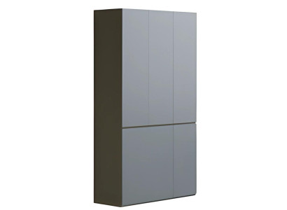 Moderná sivá kancelárska skriňa bez úchytiek, vysoká, s úložným priestorom, v jednoduchom štýle