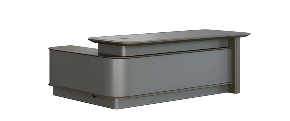 Moderná sivá písacia stôl so skladovaním a správou káblov