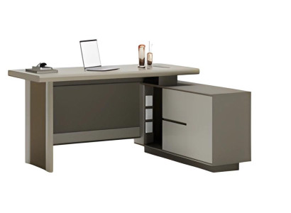 Sivá a béžová kancelárska stôl s zásuvkami a úložným priestorom