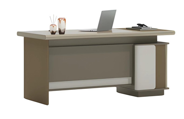 Hnedý a sivý písací stôl s zásuvkami a úložným priestorom